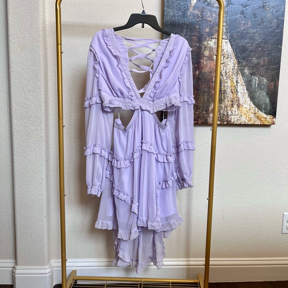 Vici Collection Ruffle Long Sleeve Chiffon Dress - Lilac Snow sz XL